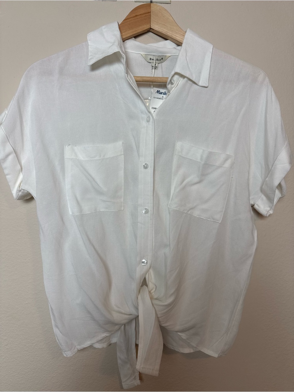 Marshalls White Short-Sleeve Tie-Front Button Down Shirt